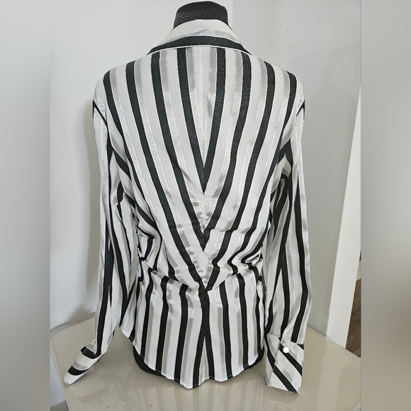 Black, white, silver, stripe blouse - Picture 3 of 8